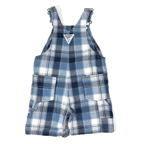 OshKosh Baby Boy Blue White Plaid Shortalls - Picture 4 of 5